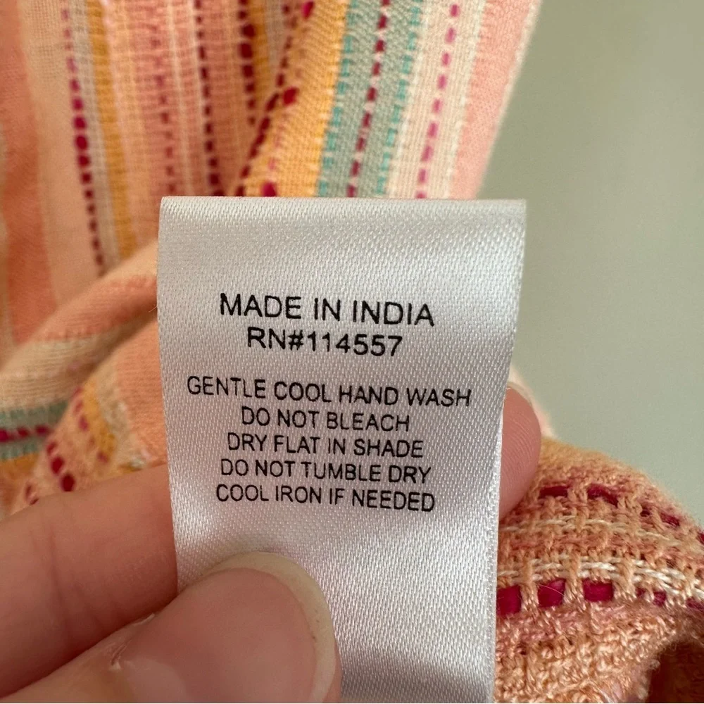 SOLD THML Women Medium Freeport Woven Striped Flutter Sleeve Embroidered Top Pea - Picture 11 of 12